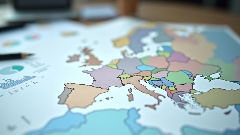 Carte de l'Europe sur table avec documents financiers et indicateurs économiques